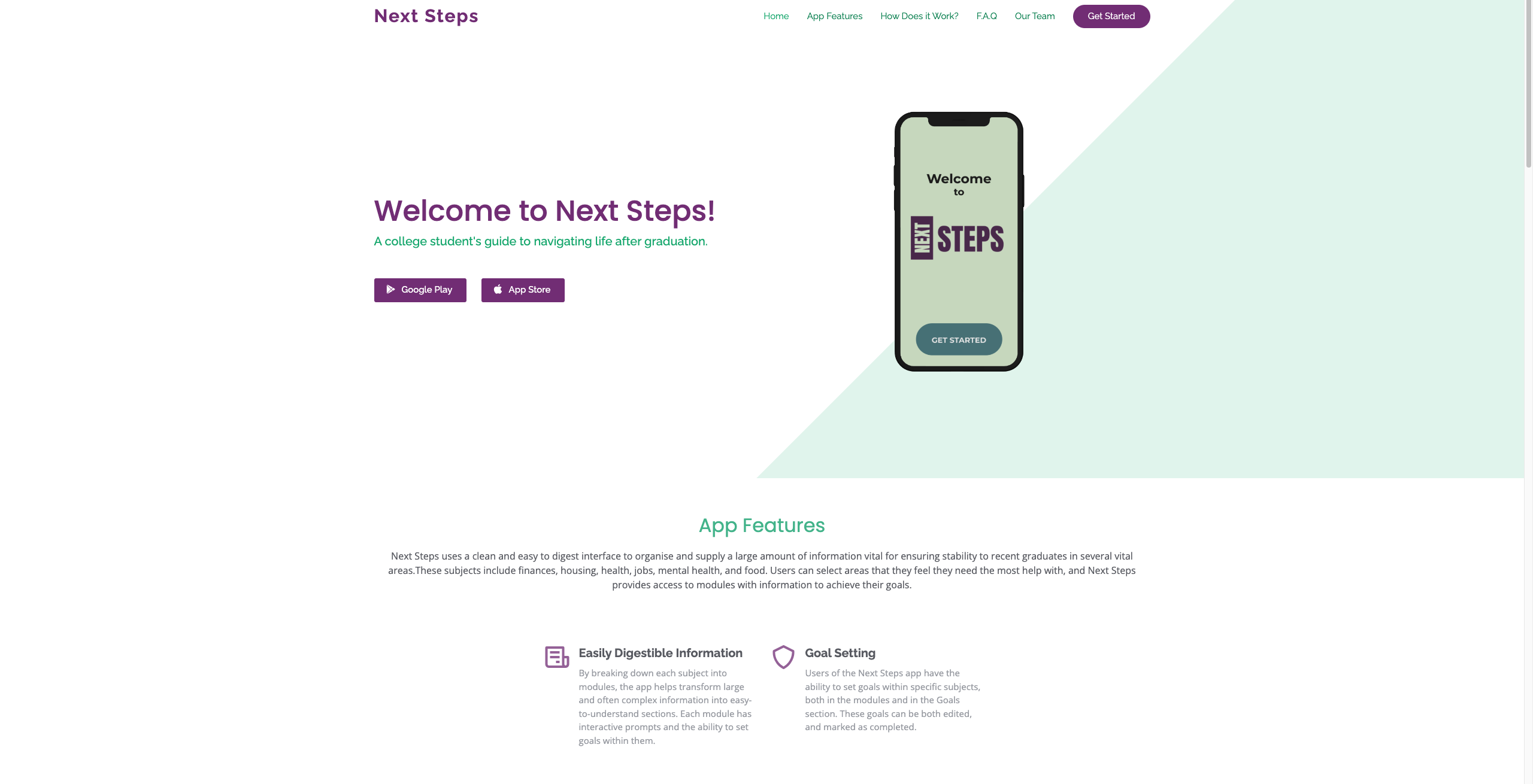 Home page of Wyatt Denham's Capstone project, Next Steps.